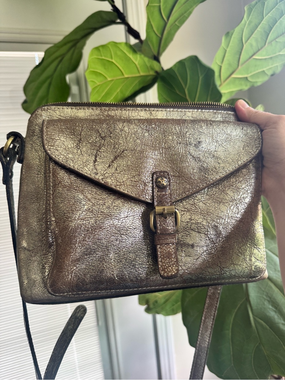 Patricia Nash Avellino Crossbody metallic gold leather crackle